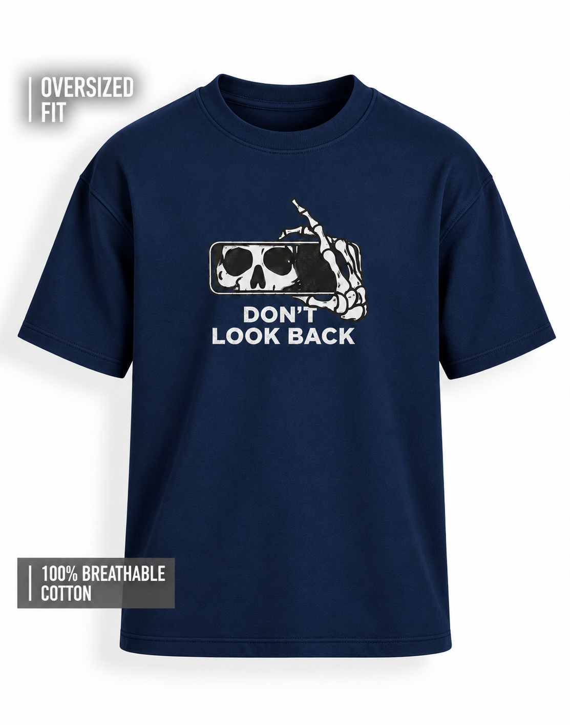 Unisex Premium Oversized Cotton T-shirt - Halloween Embroidery Don't look back