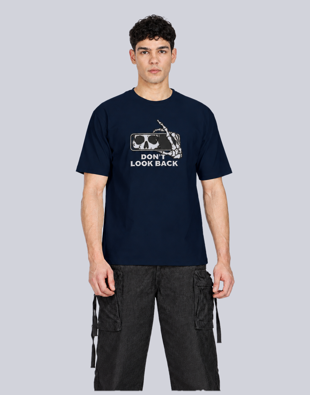 Unisex Premium Oversized Cotton T-shirt - Halloween Embroidery Don't look back