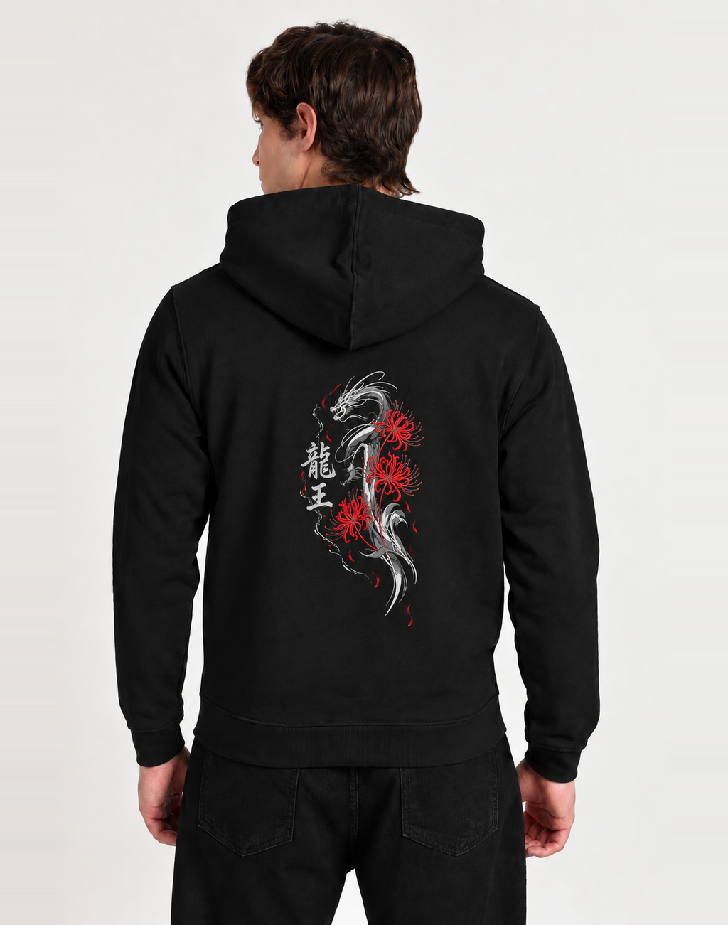 Unisex Premium Oversized Cotton Hoodie -  Dragon male Embroidery