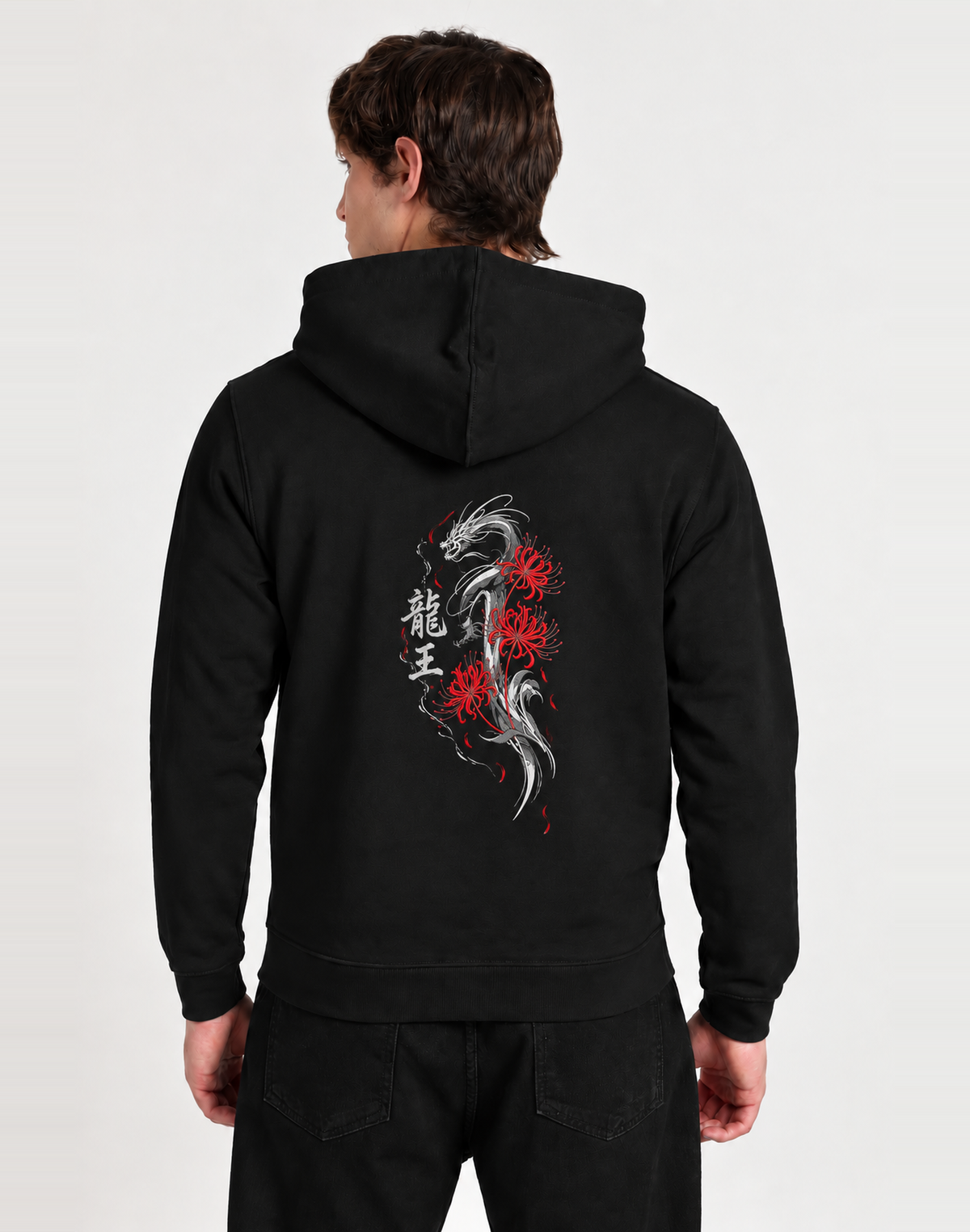 Unisex Premium Oversized Cotton Hoodie -  Dragon male Embroidery