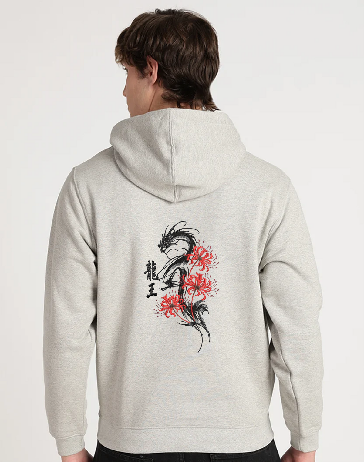 Unisex Premium Oversized Cotton Hoodie -  Dragon male Embroidery