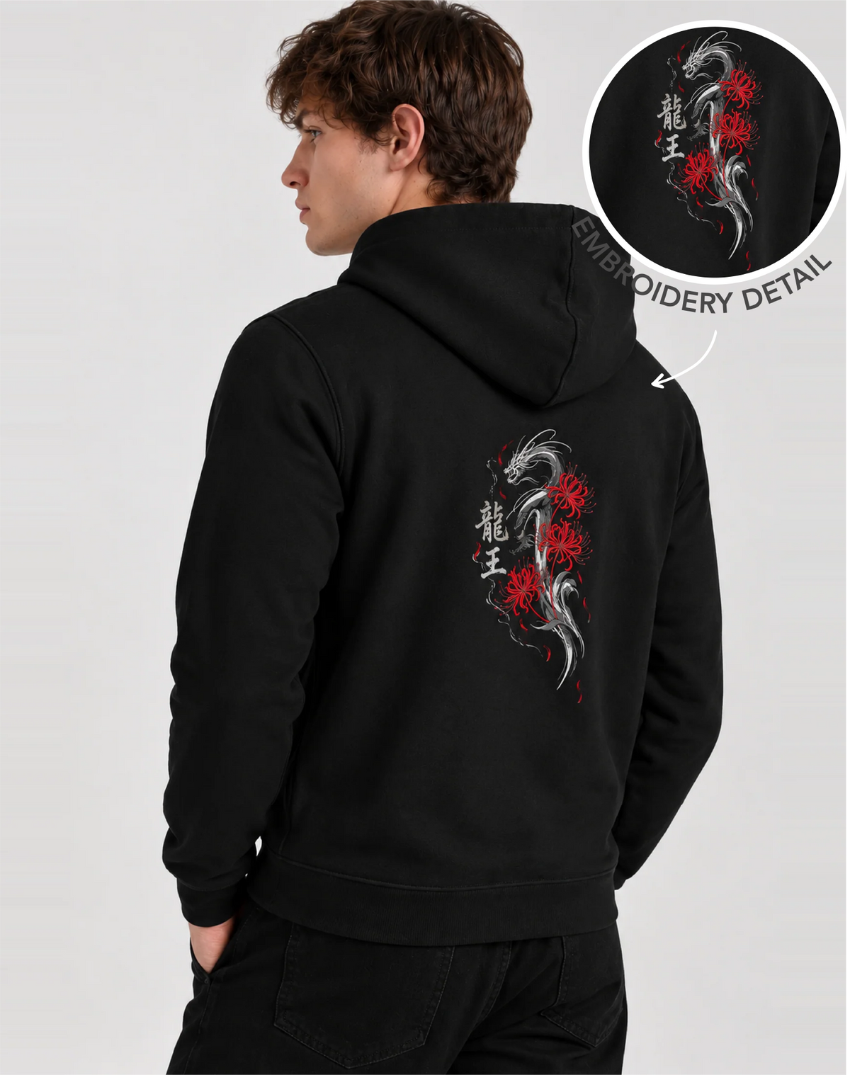 Unisex Premium Oversized Cotton Hoodie -  Dragon male Embroidery