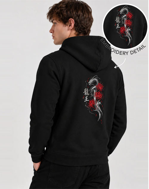 Unisex Premium Oversized Cotton Hoodie -  Dragon male Embroidery