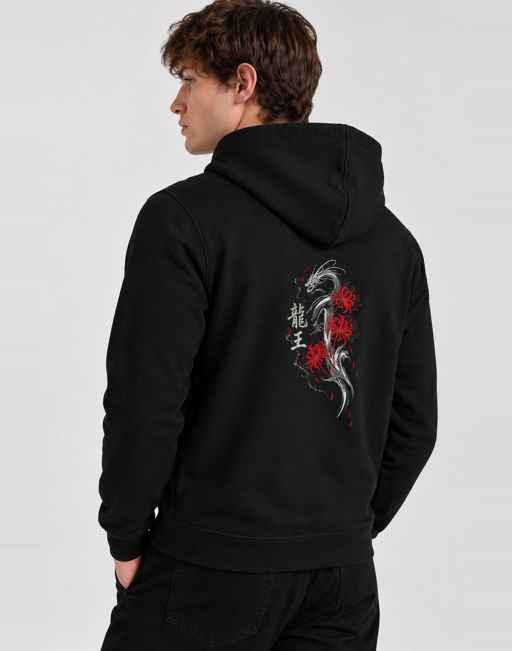 Unisex Premium Oversized Cotton Hoodie -  Dragon male Embroidery