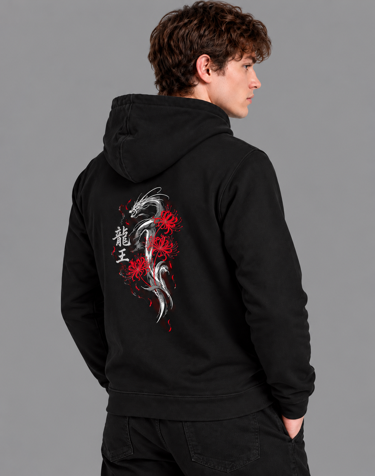 Unisex Premium Oversized Cotton Hoodie -  Dragon male Embroidery