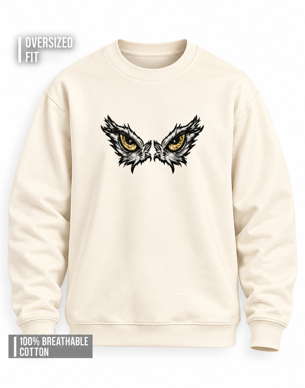 Unisex Premium Oversized Cotton Sweatshirt - Embroidery Eagle Eyes