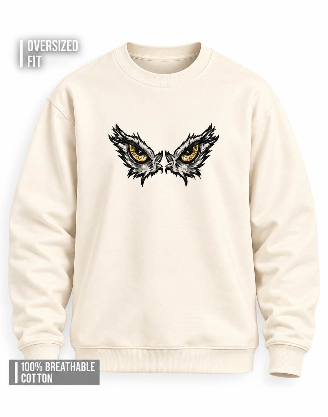 Unisex Premium Oversized Cotton Sweatshirt - Embroidery Eagle Eyes