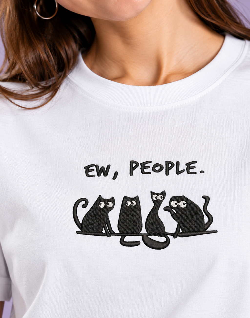 Unisex Premium Oversized Cotton T-shirt - Sarcastic Cat Embroidery