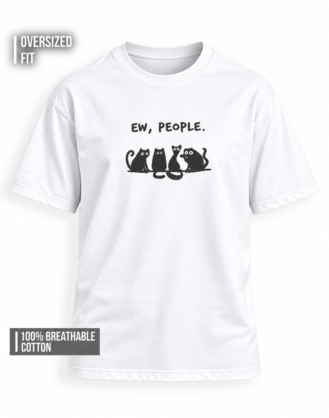 Unisex Premium Oversized Cotton T-shirt - Sarcastic Cat Embroidery