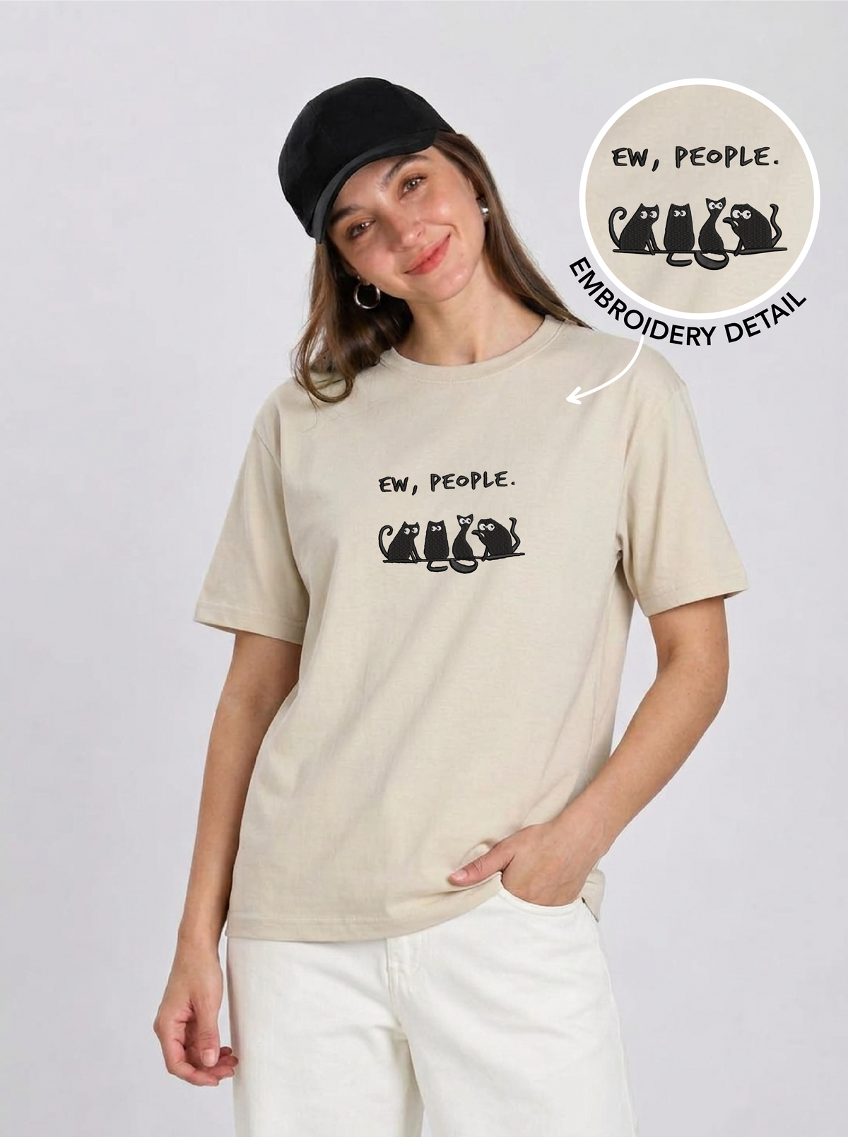 Unisex Premium Oversized Cotton T-shirt - Sarcastic Cat Embroidery