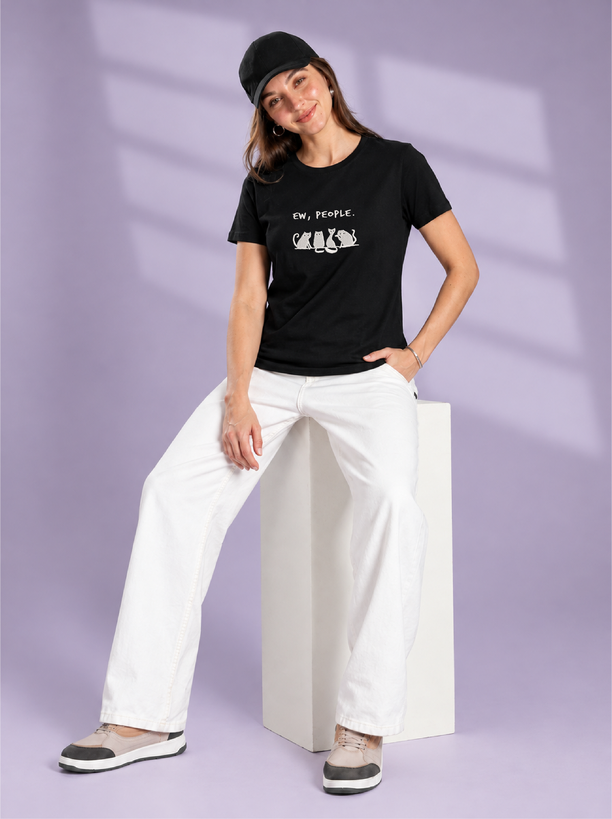 Unisex Premium Oversized Cotton T-shirt - Sarcastic Cat Embroidery