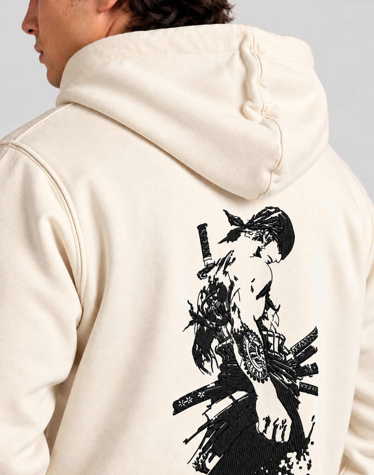 Unisex Premium Oversized Cotton Hoodie-ZORO embroidery Anime