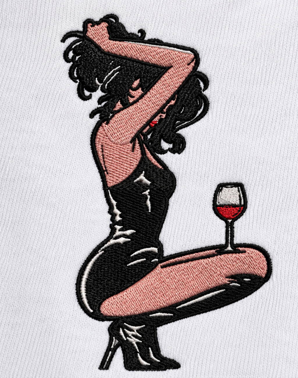 Unisex Premium Oversized Cotton T-shirt - Girl with a wine Embroidery