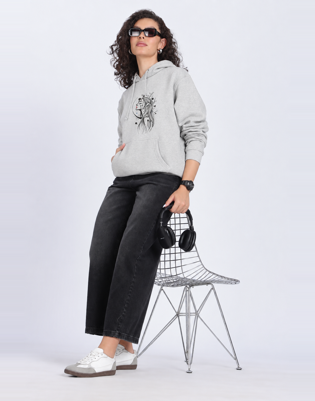 Unisex Premium Oversized Cotton Hoodie - Embroidery Alien girl