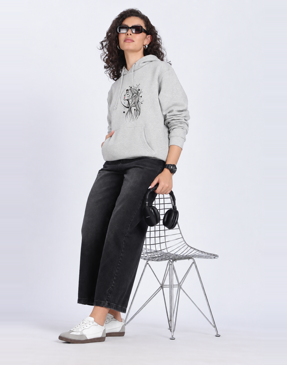 Unisex Premium Oversized Cotton Hoodie - Embroidery Alien girl