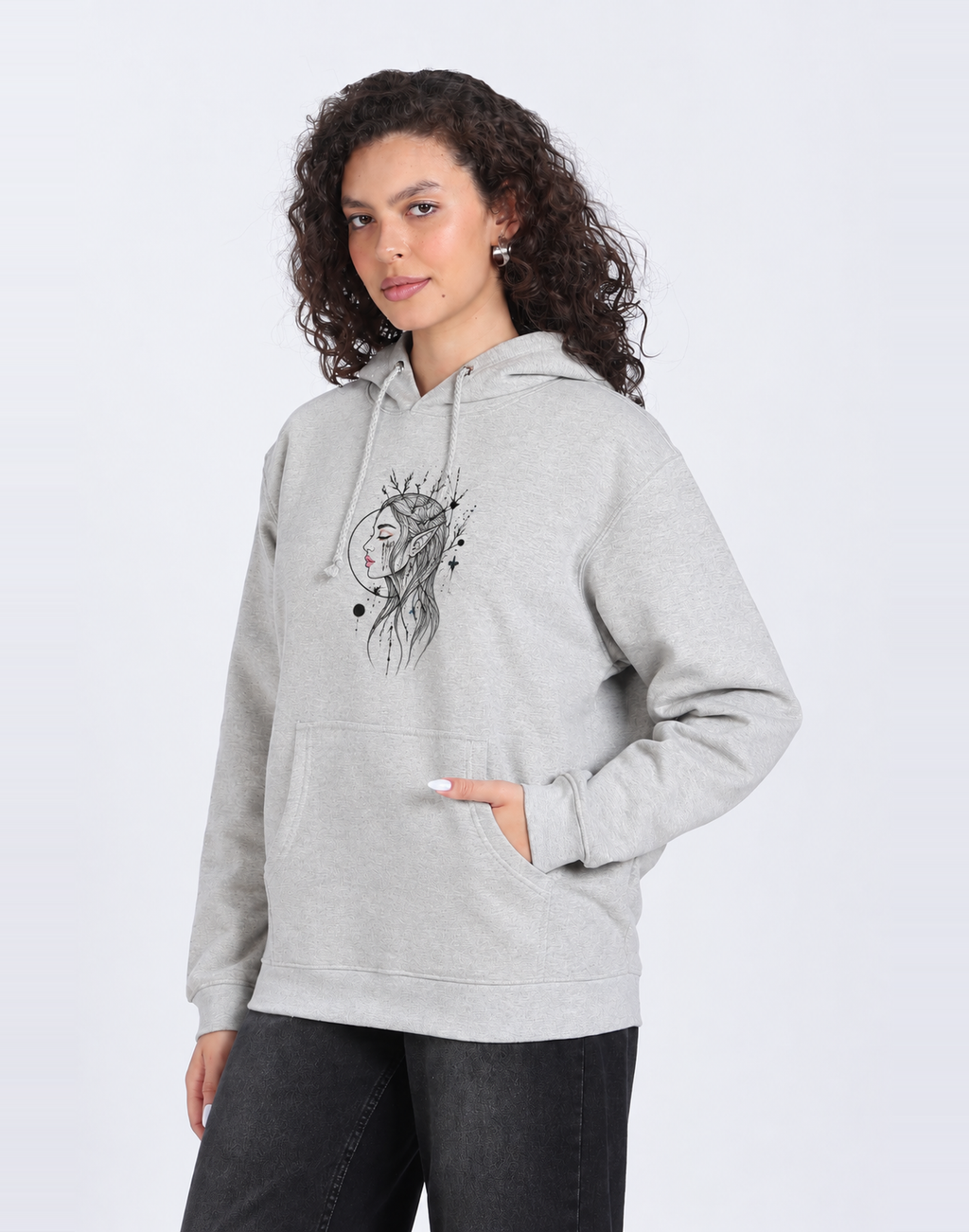 Unisex Premium Oversized Cotton Hoodie - Embroidery Alien girl
