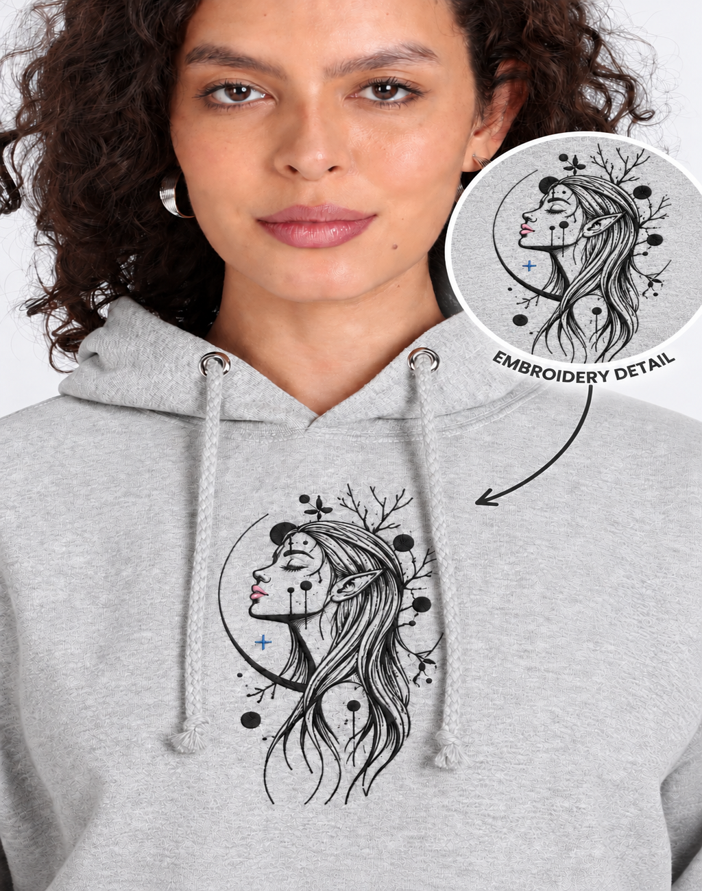 Unisex Premium Oversized Cotton Hoodie - Embroidery Alien girl