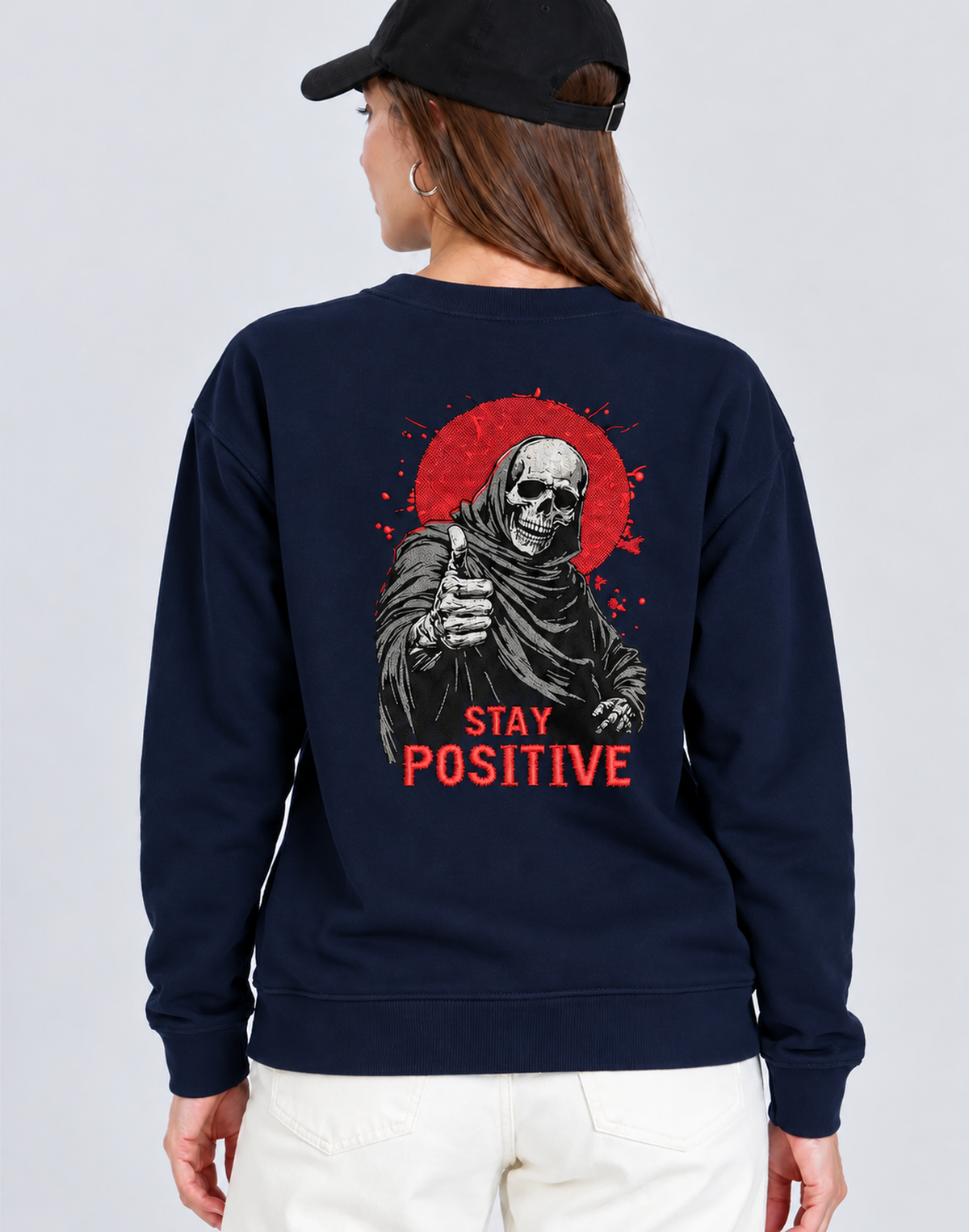 Unisex Premium Oversized Cotton sweatshirt - Skull Stay positive halloween
