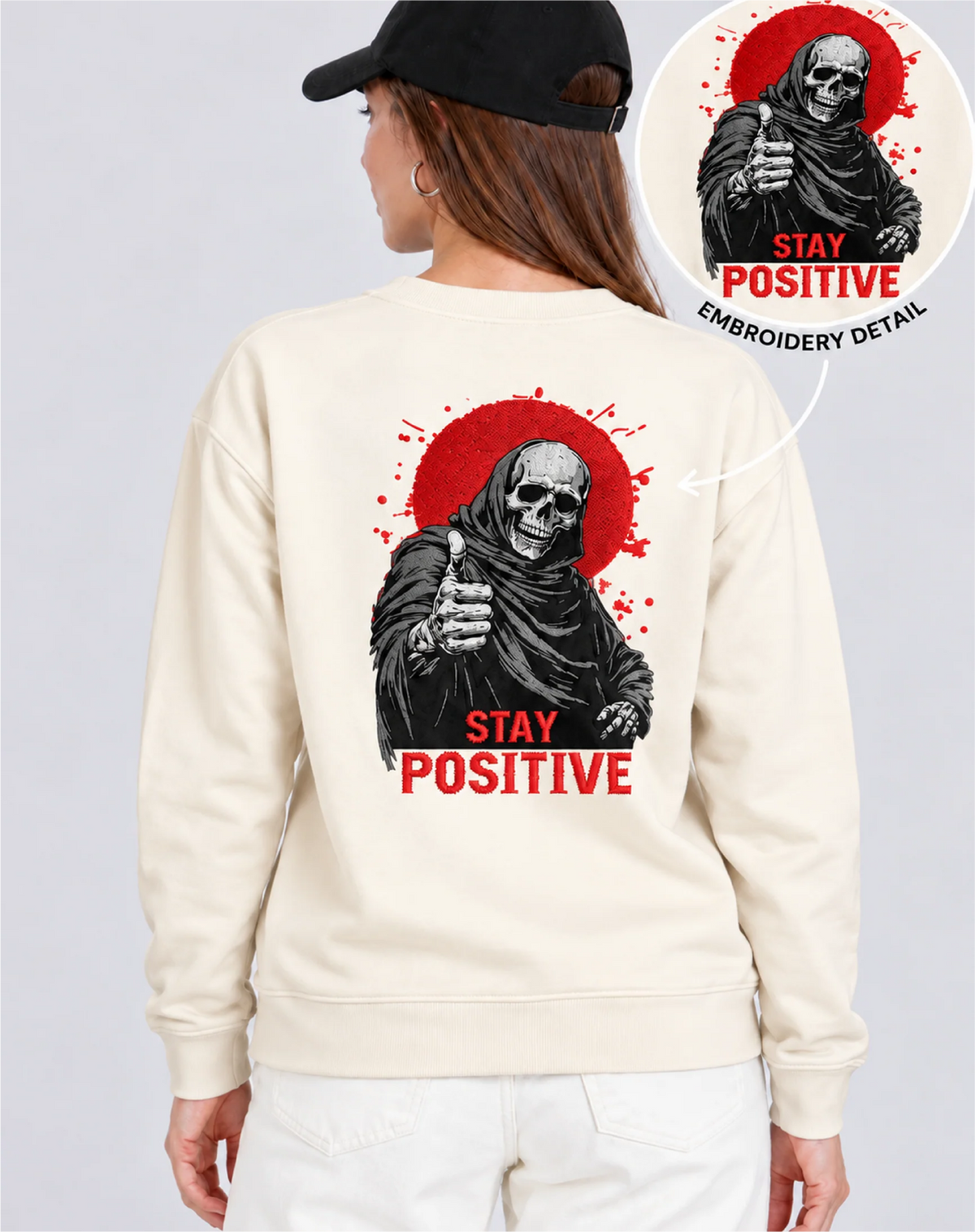 Unisex Premium Oversized Cotton sweatshirt - Skull Stay positive halloween