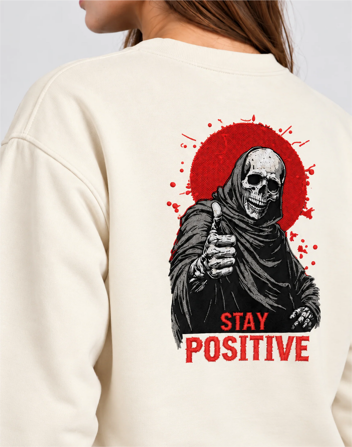 Unisex Premium Oversized Cotton sweatshirt - Skull Stay positive halloween