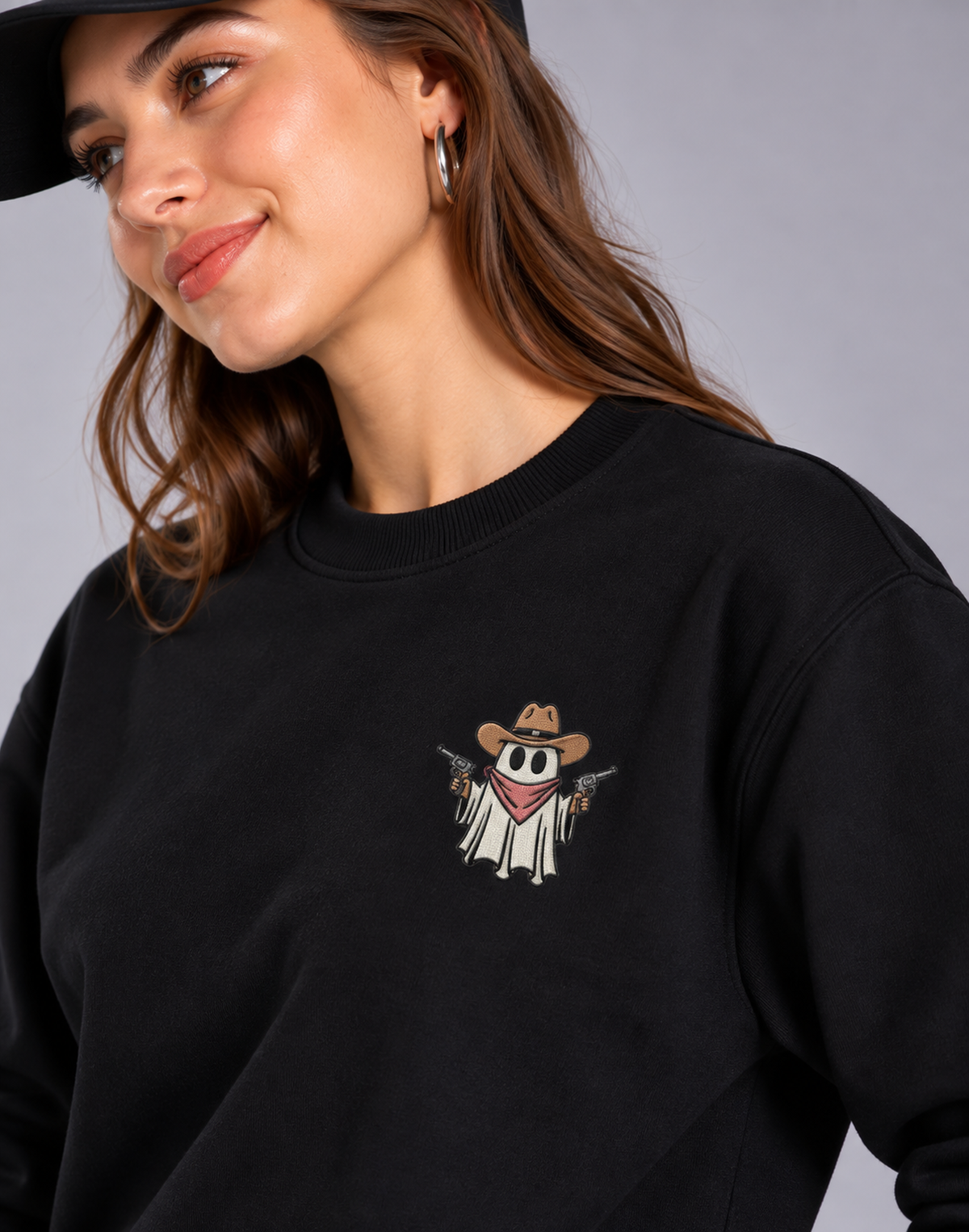 Unisex Premium Oversized Cotton Sweatshirt-Halloween Ghost Embroidery