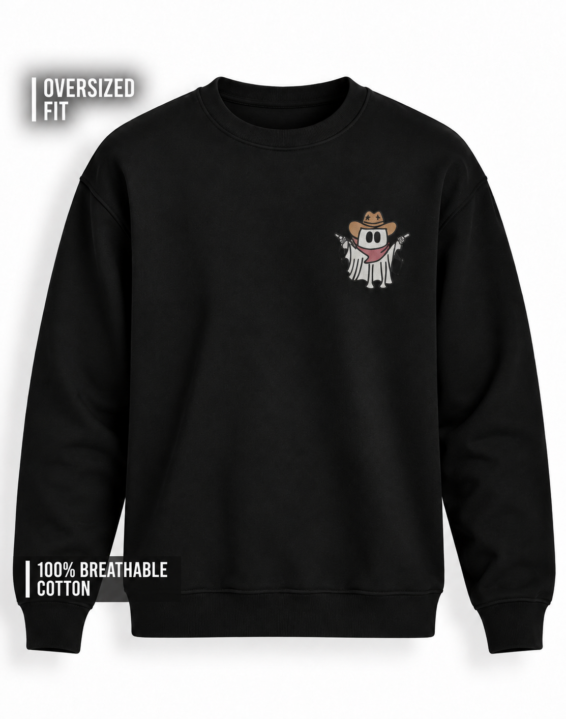 Unisex Premium Oversized Cotton Sweatshirt-Halloween Ghost Embroidery