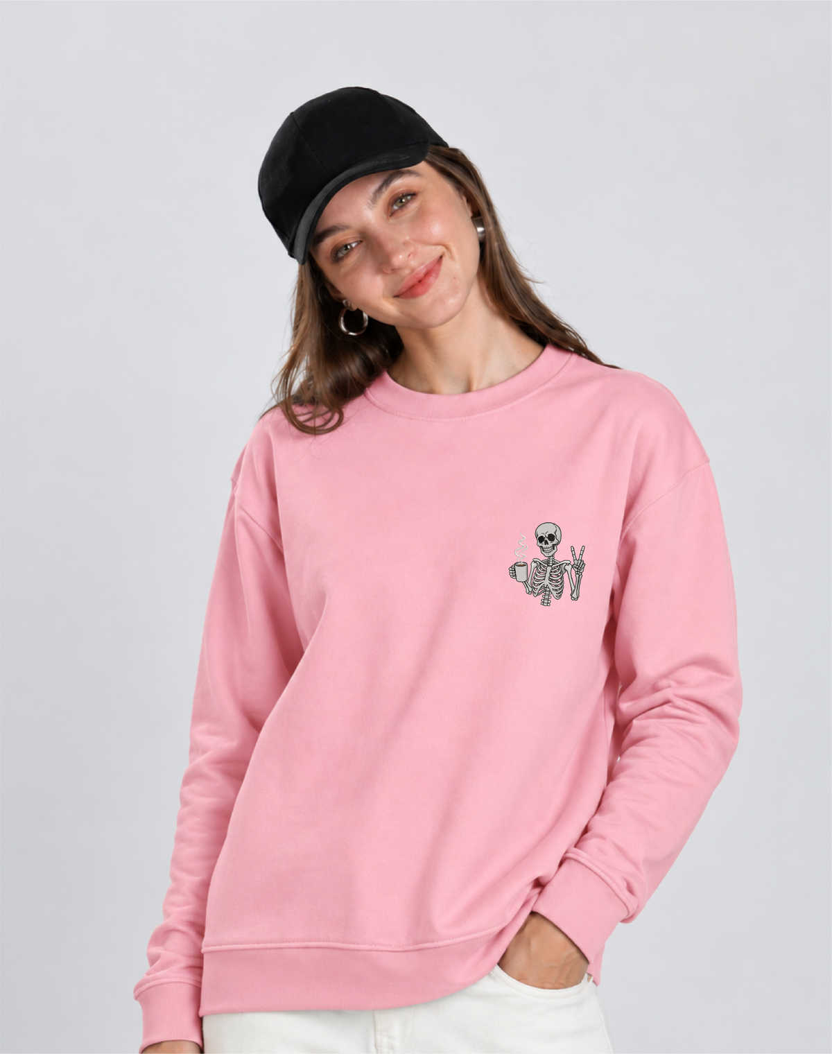 Unisex Premium Oversized Cotton Sweatshirt - Skull halloween Embroidery