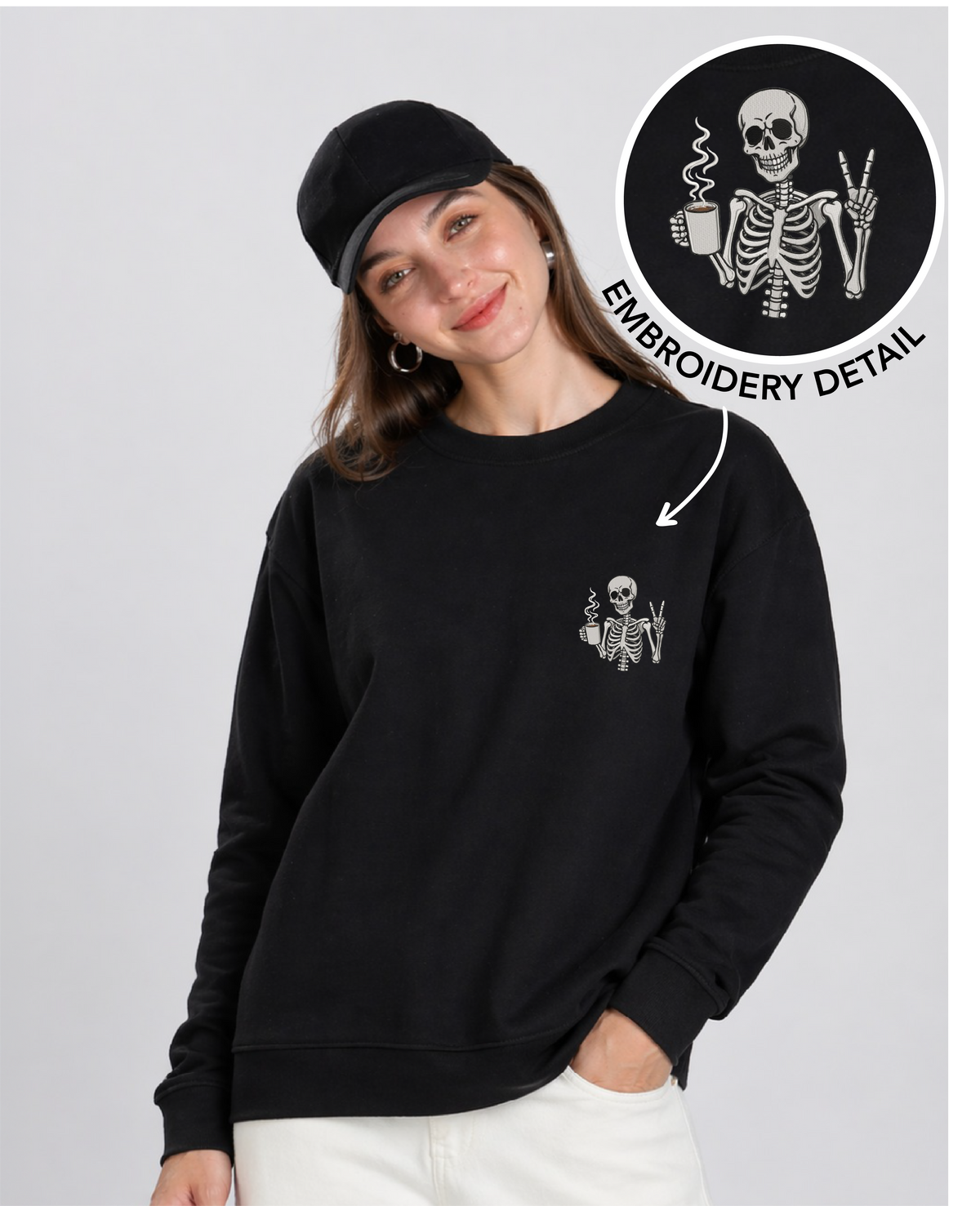 Unisex Premium Oversized Cotton Sweatshirt - Skull halloween Embroidery