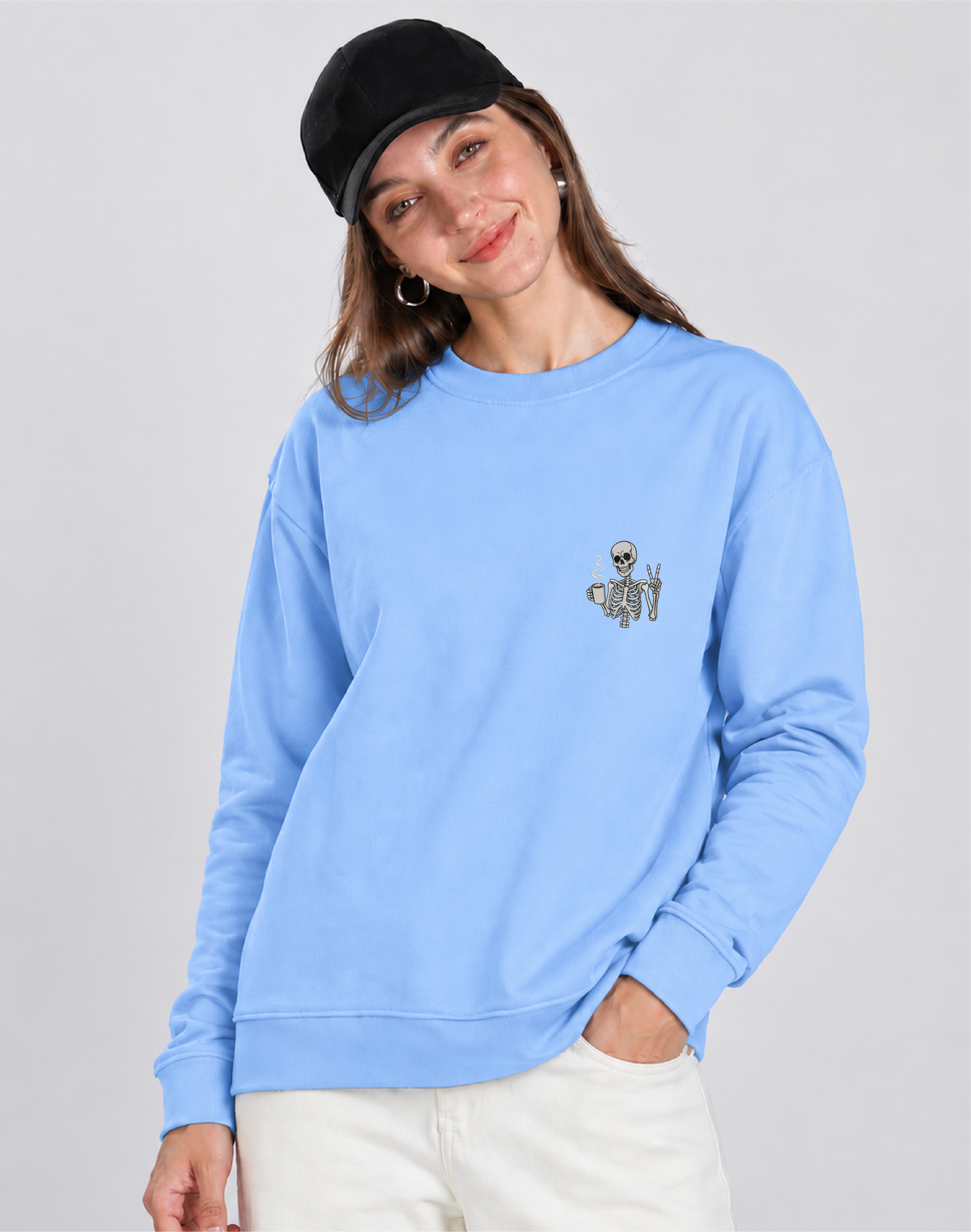 Unisex Premium Oversized Cotton Sweatshirt - Skull halloween Embroidery