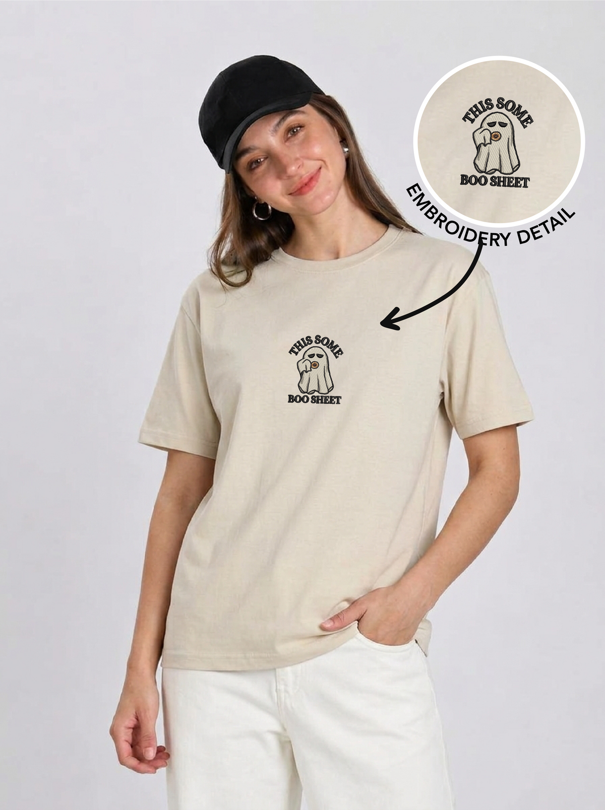 Unisex Premium Oversized Cotton T-shirt - Halloween Embroidery This some boo shit