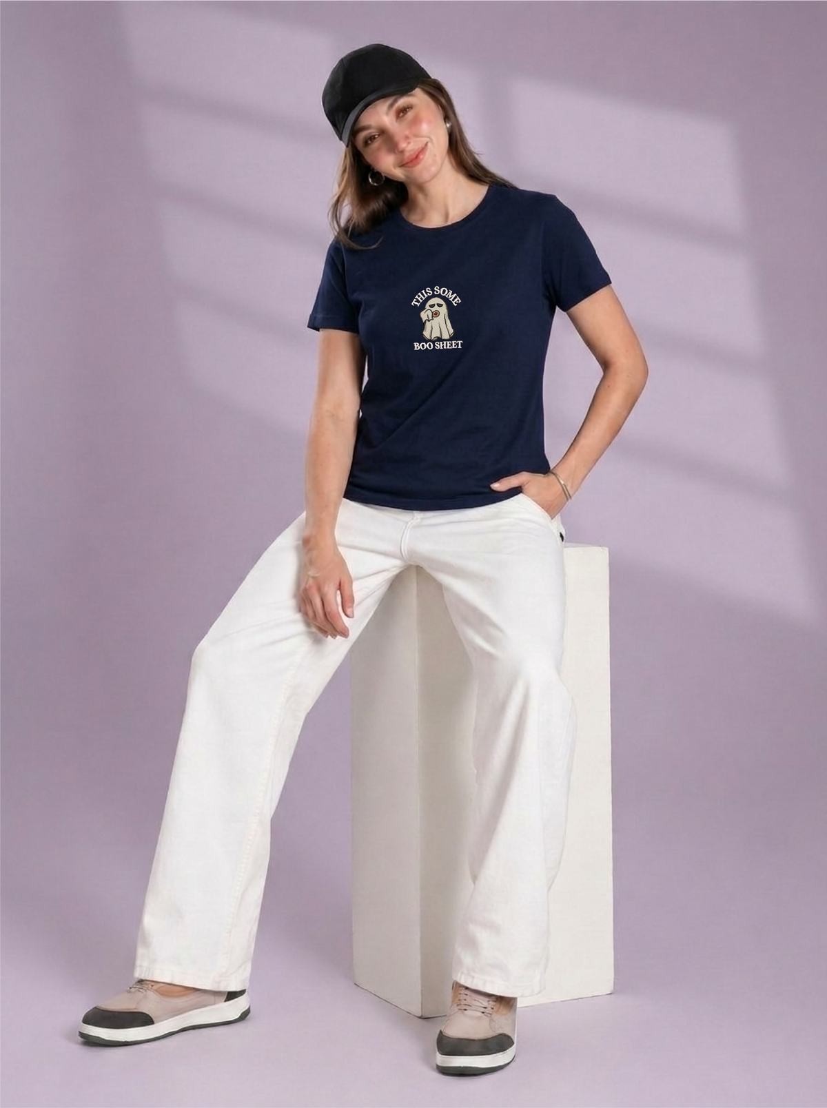 Unisex Premium Oversized Cotton T-shirt - Halloween Embroidery This some boo shit