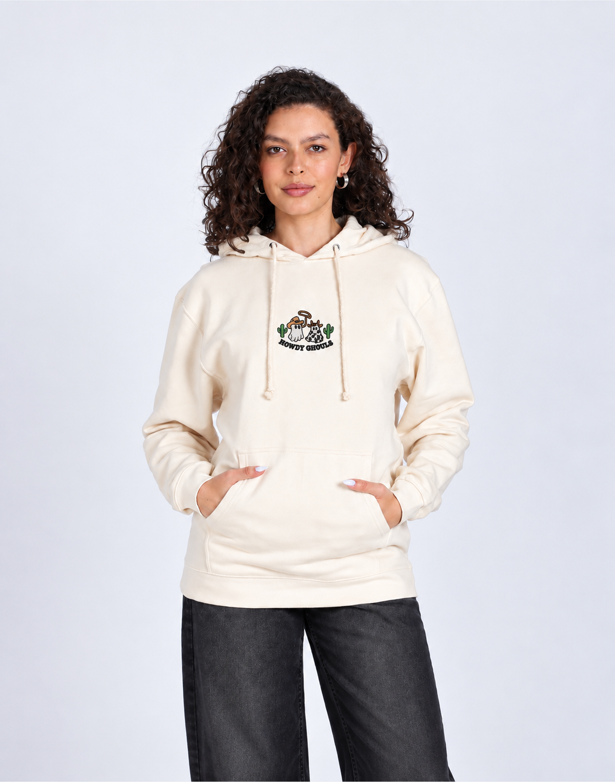 Unisex Premium Oversized Cotton Hoodie - Halloween Embroidery howdy ghost