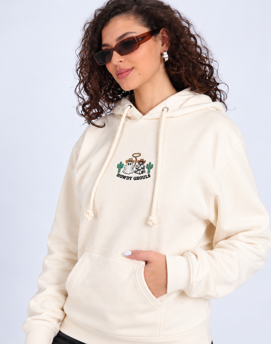 Unisex Premium Oversized Cotton Hoodie - Halloween Embroidery howdy ghost