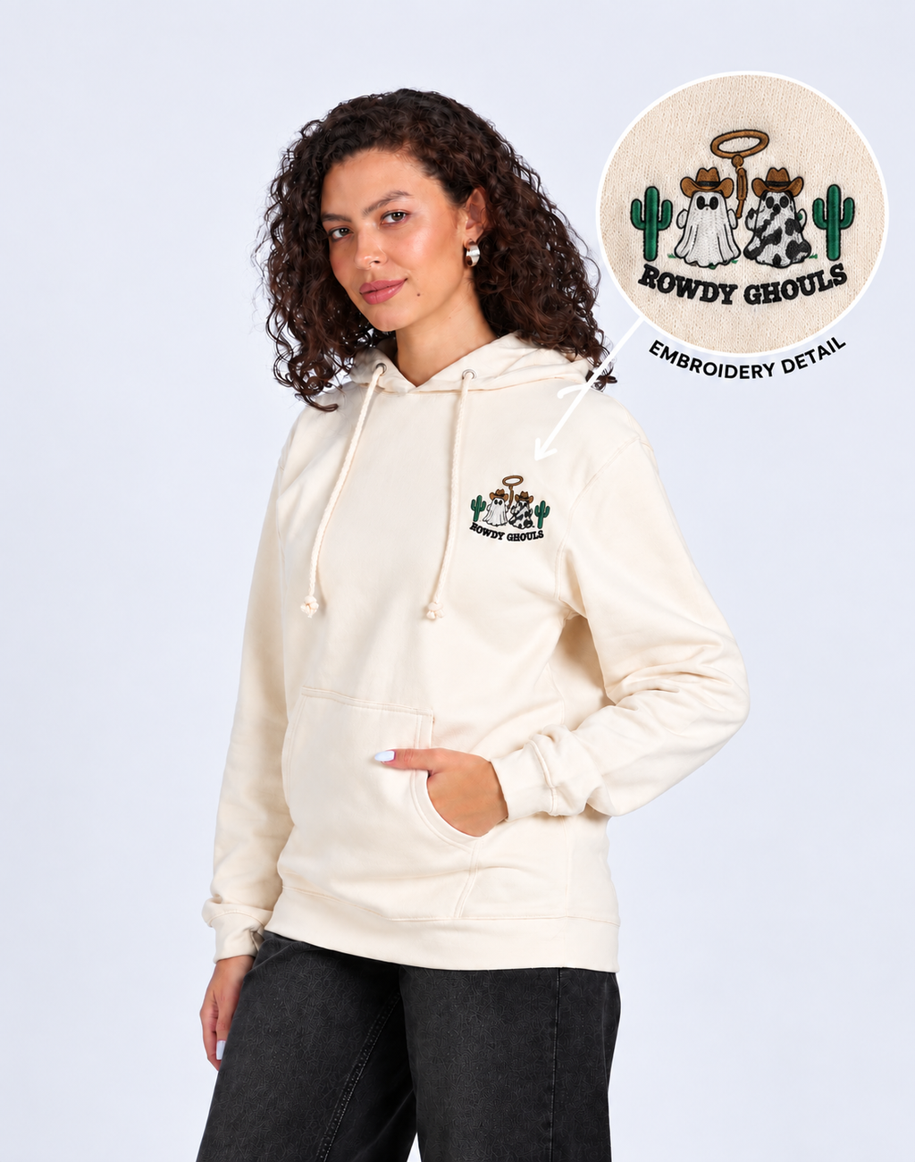 Unisex Premium Oversized Cotton Hoodie - Halloween Embroidery howdy ghost