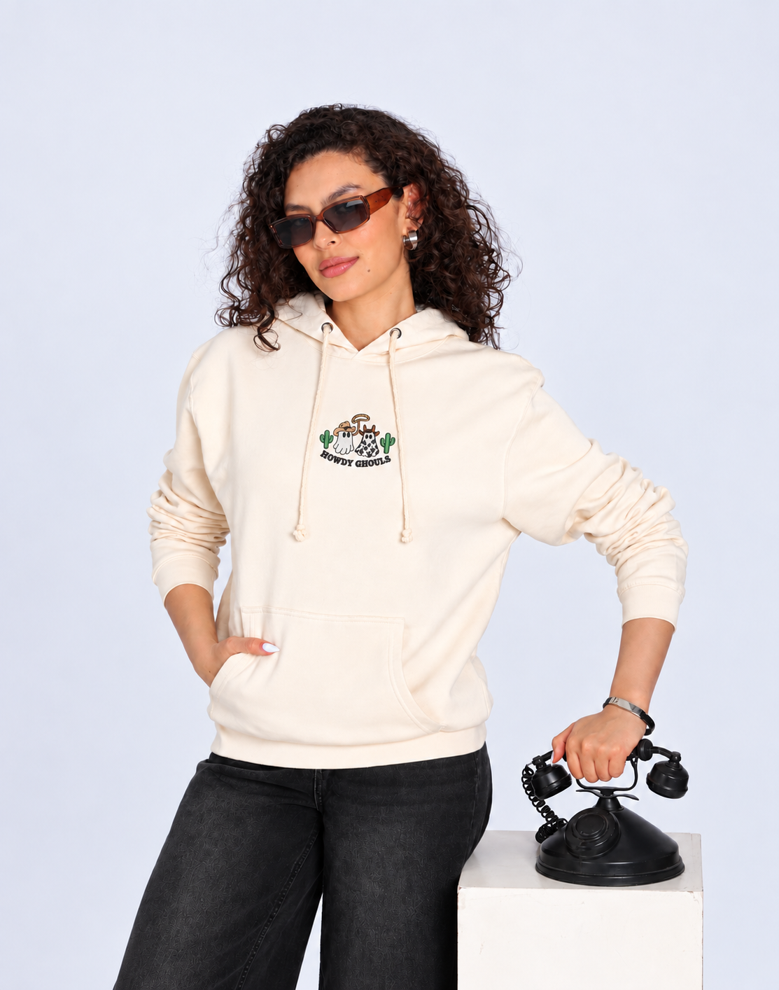 Unisex Premium Oversized Cotton Hoodie - Halloween Embroidery howdy ghost