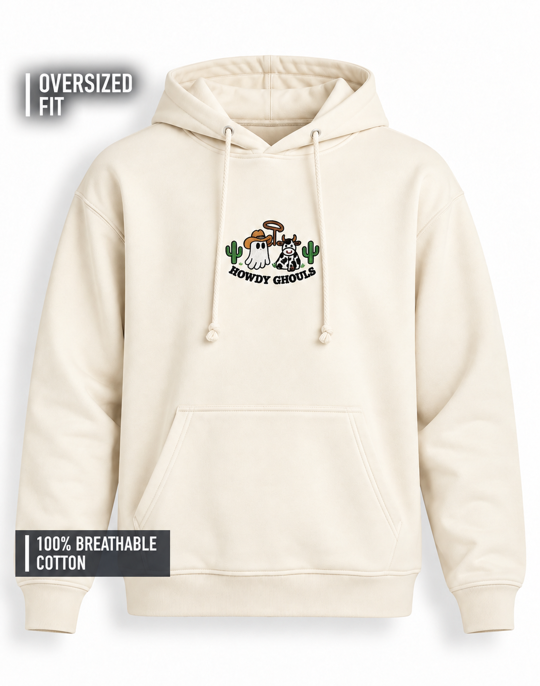 Unisex Premium Oversized Cotton Hoodie - Halloween Embroidery howdy ghost