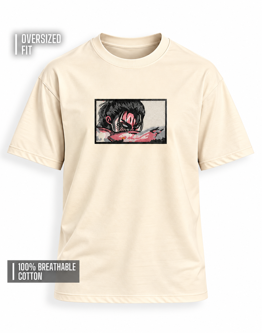 Unisex Premium Oversized Cotton T-shirt -  Eren Yeager "Fallen Angel" Embroidery