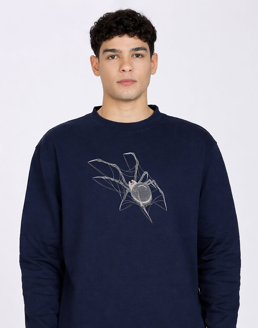 Unisex Premium Oversized Cotton Sweatshirt - Embroidery Spider
