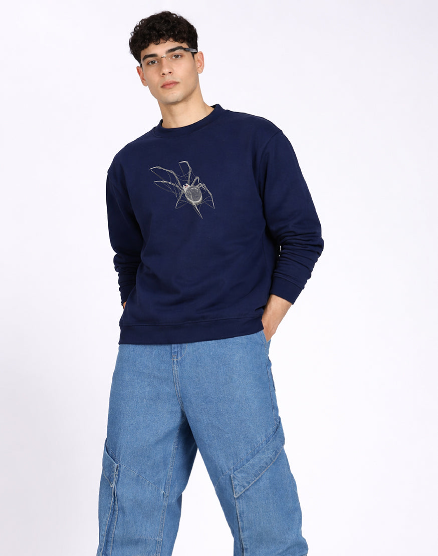 Unisex Premium Oversized Cotton Sweatshirt - Embroidery Spider