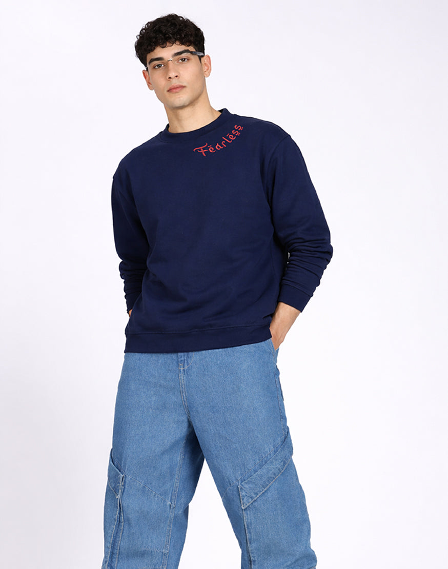 Unisex Premium Oversized Cotton Sweatshirt - Embroidery Fearless