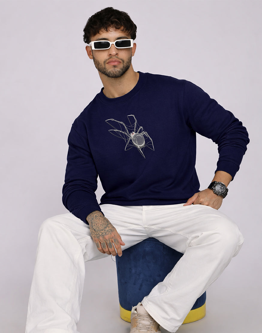 Unisex Premium Oversized Cotton Sweatshirt - Embroidery Spider