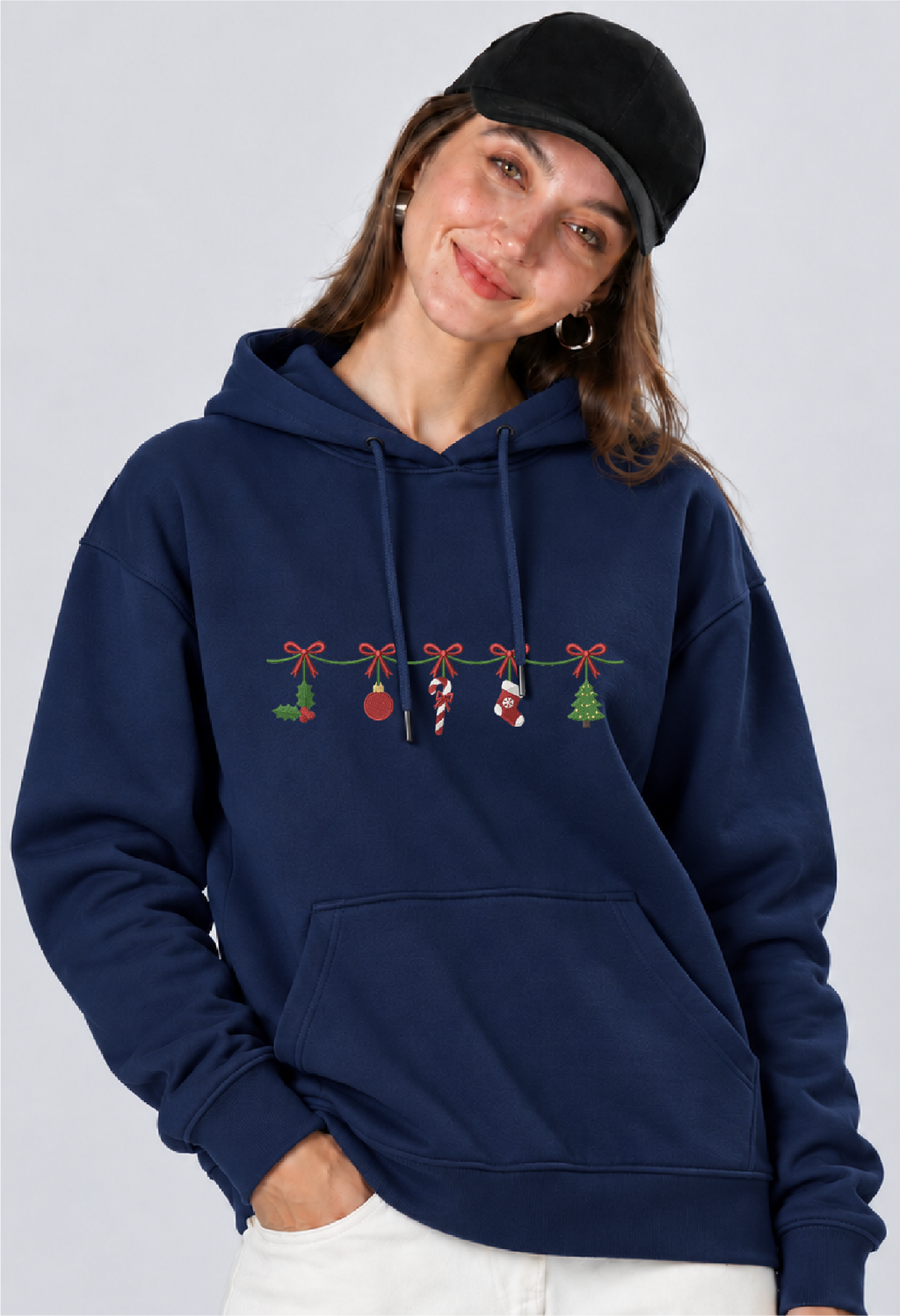 Unisex Premium Oversized Cotton Hoodie - Christmas Embroidery Jingles charms