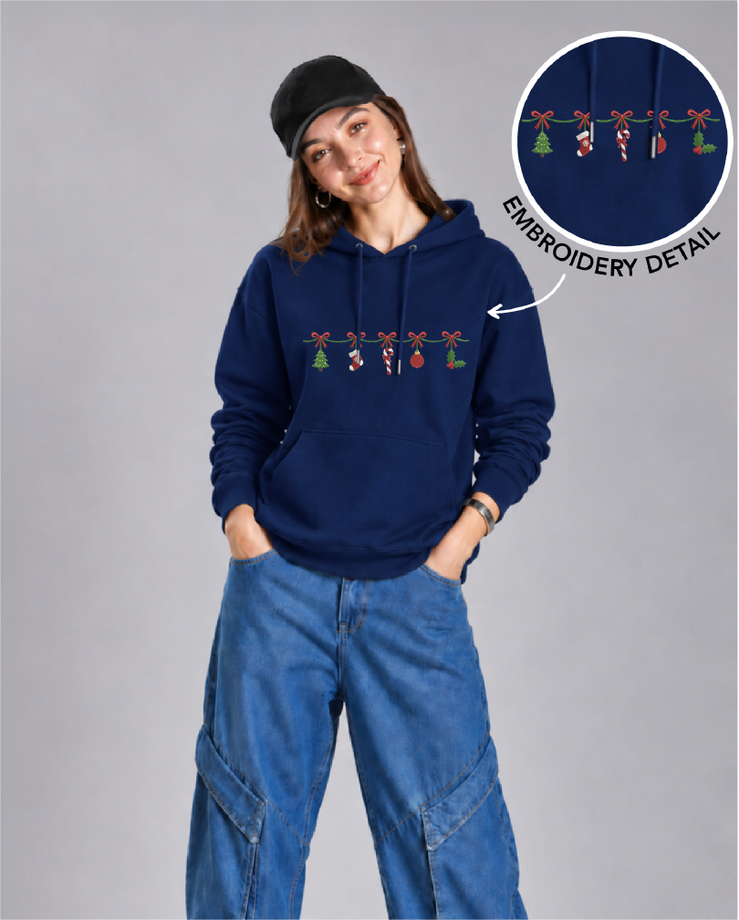 Unisex Premium Oversized Cotton Hoodie - Christmas Embroidery Jingles charms