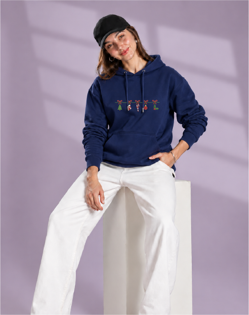 Unisex Premium Oversized Cotton Hoodie - Christmas Embroidery Jingles charms