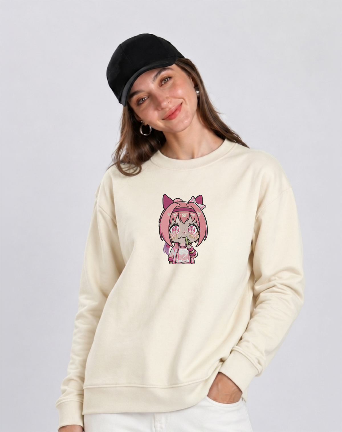 Unisex Premium Oversized Cotton Sweatshirt - Sakura Naruto embroidery