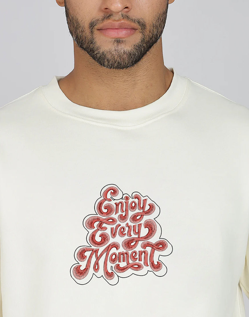 Unisex Premium Oversized Cotton Sweatshirt - Embroidery Enjoy Moment