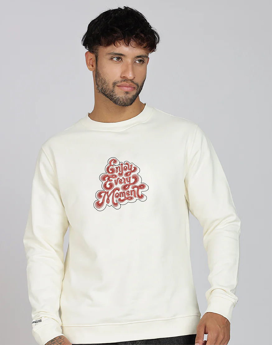 Unisex Premium Oversized Cotton Sweatshirt - Embroidery Enjoy Moment