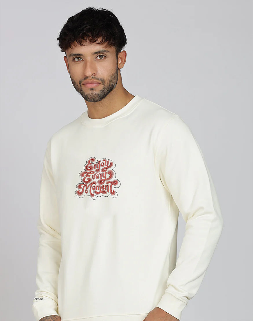 Unisex Premium Oversized Cotton Sweatshirt - Embroidery Enjoy Moment