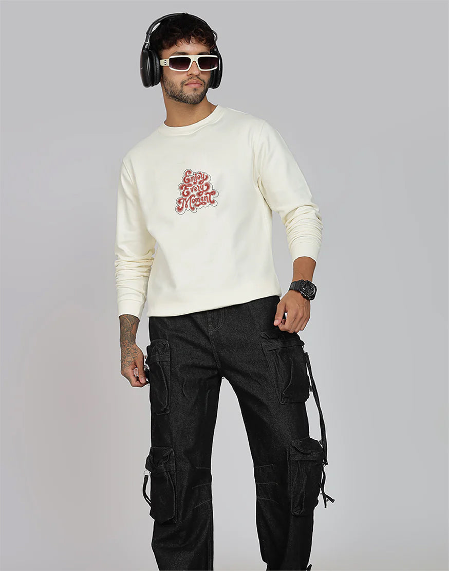 Unisex Premium Oversized Cotton Sweatshirt - Embroidery Enjoy Moment