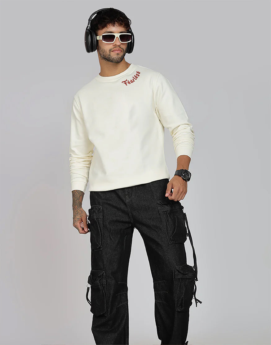 Unisex Premium Oversized Cotton Sweatshirt - Embroidery Fearless